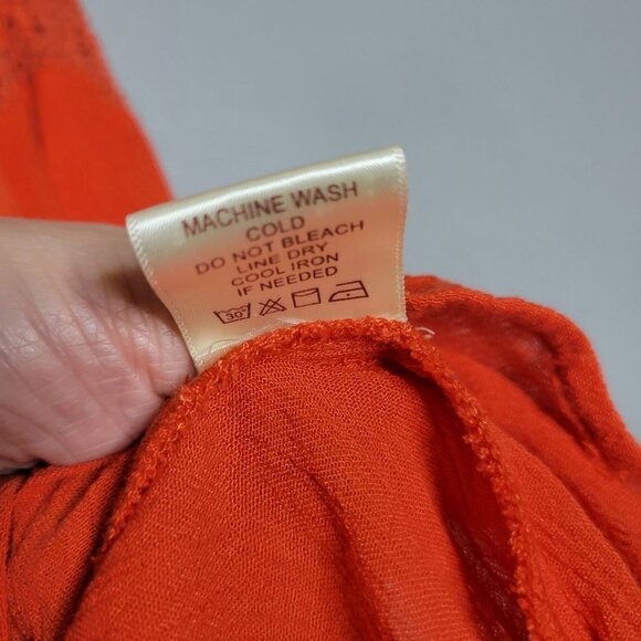 Moon Orchid Crochet Top Blouse 3/4 Flare Sleeve Pleated V-Neck Orange Size Small - Picture 7 of 10
